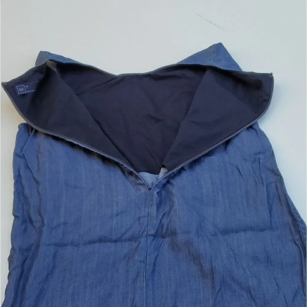 XS GAP SHIMMER CHAMBRAY blue sleeveless preppy SHIFT SHEATH DRESS extra small - Picture 8 of 8